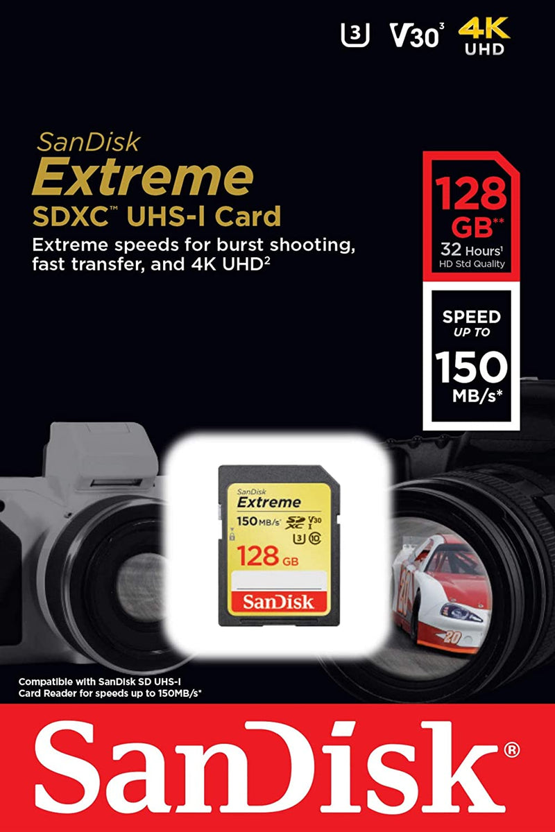 Cartão de Memória Sandisk SD Extreme 150mb/s 128GB